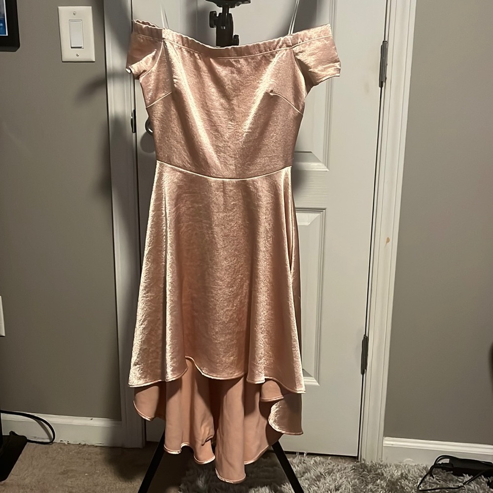 Rose gold off the shoulder dress